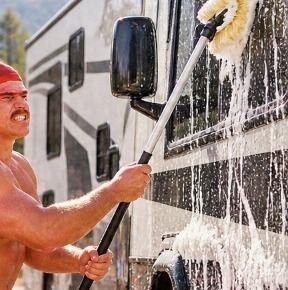 Jim washing a motorhome